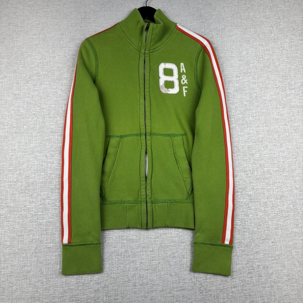 Abercrombie & Fitch Mens Green Track Jacket Y2K Muscle Fit Full Zip Medium